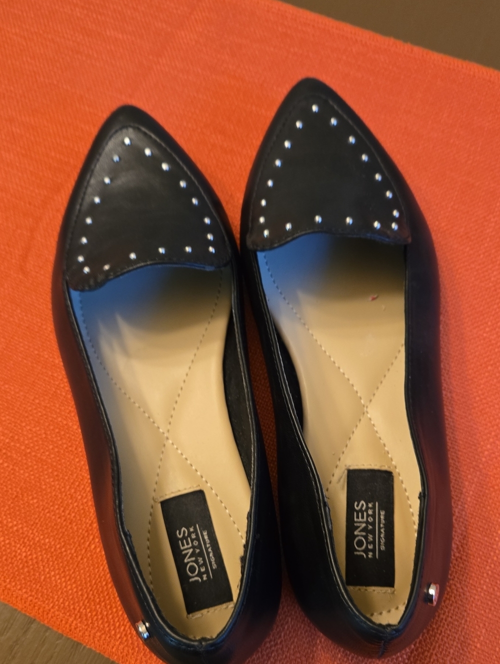 Jones New York Black Patent Pointed-Toe Flats with Stud Accents